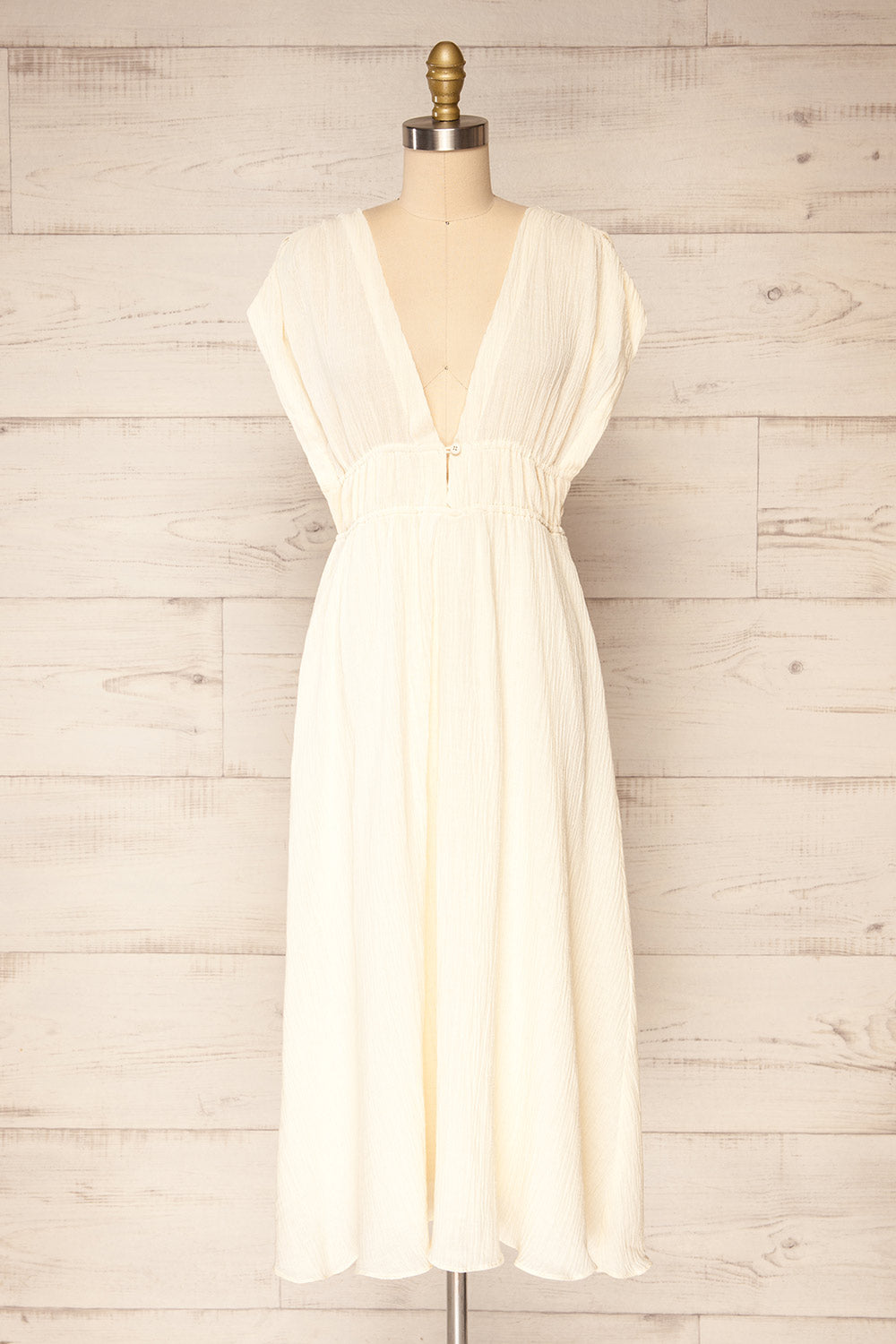 Naneroi Ivory V-Neck Midi Dress | La ...